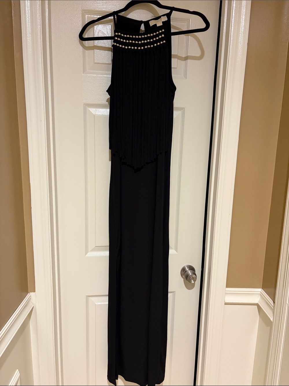Michael Kors Black Maxi Dress with Beaded Neckline